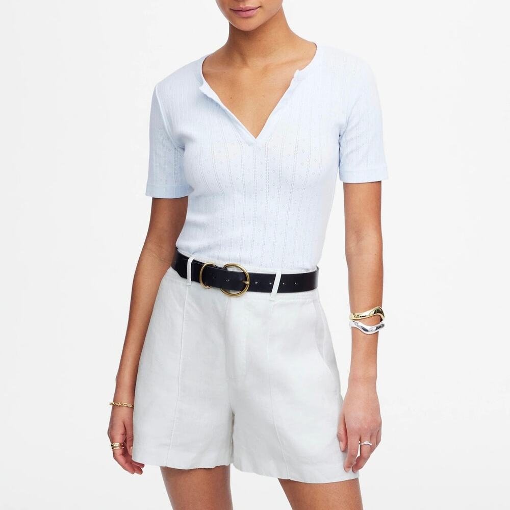 NWT Madewell Pintucked 100% Linen High-Rise Trouser Short In Salt White Size 14